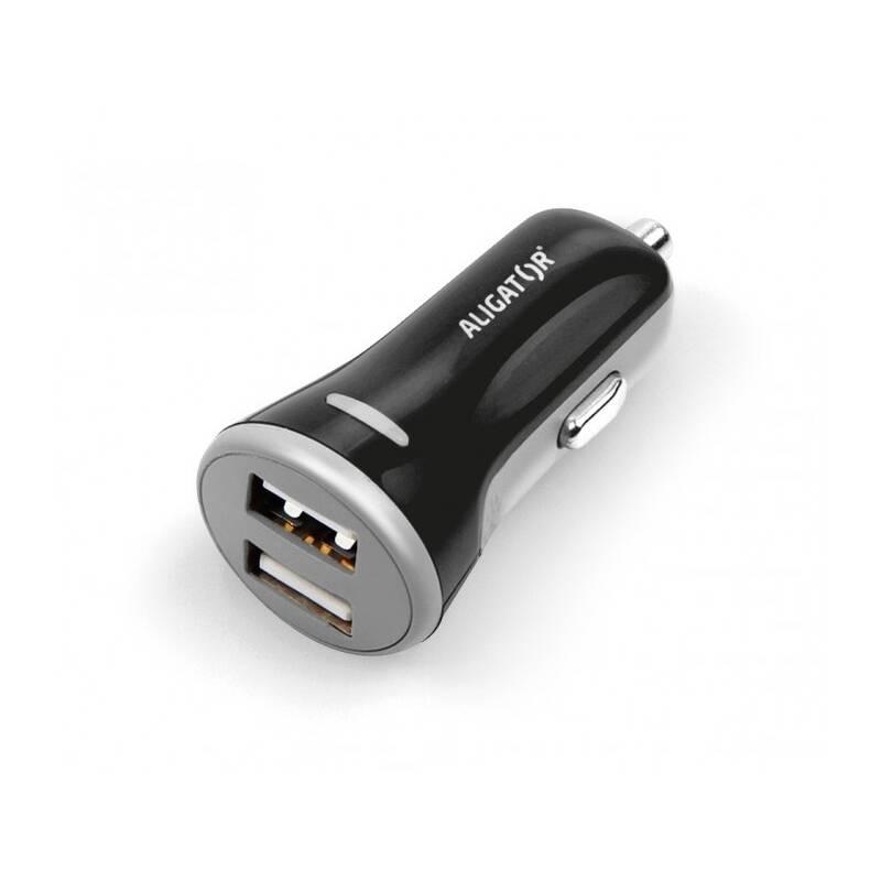 Adaptér do auta Aligator 2xUSB, smart IC, 3,4A USB-C kabel černý