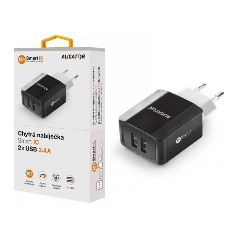 Nabíječka do sítě Aligator 2xUSB, smart IC, 3,4A černá