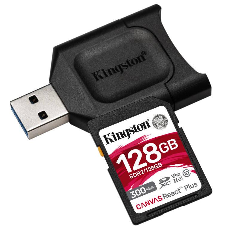 Paměťová karta Kingston Canvas React Plus SDXC 128GB UHS-II U3 čtečka