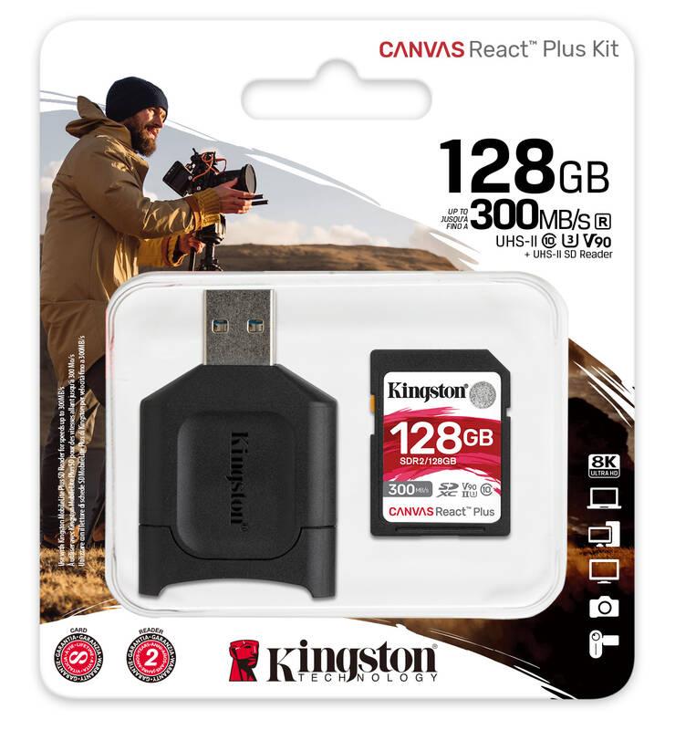 Paměťová karta Kingston Canvas React Plus SDXC 128GB UHS-II U3 čtečka