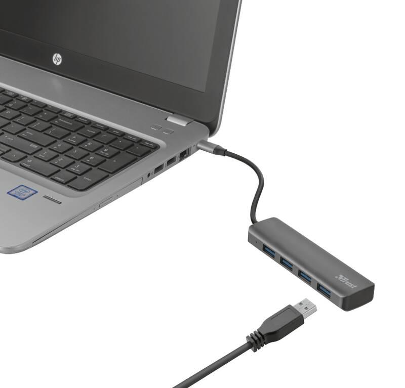 USB Hub Trust Halyx USB-C 4x USB 3.2 stříbrný, USB, Hub, Trust, Halyx, USB-C, 4x, USB, 3.2, stříbrný