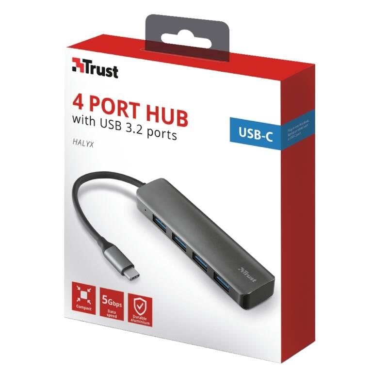 USB Hub Trust Halyx USB-C 4x USB 3.2 stříbrný, USB, Hub, Trust, Halyx, USB-C, 4x, USB, 3.2, stříbrný