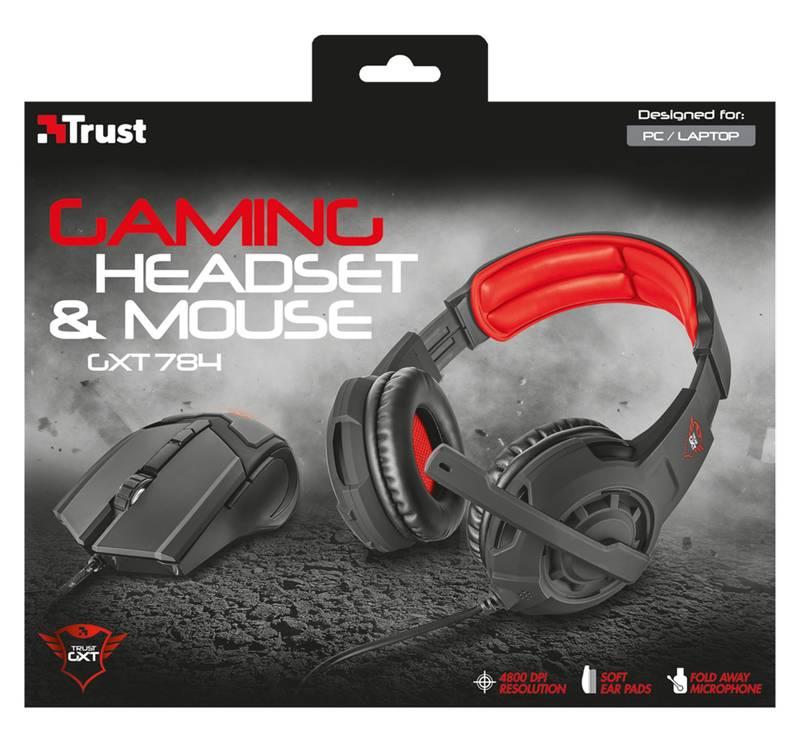 Herní set Trust GXT 784 headset myš černý červený, Herní, set, Trust, GXT, 784, headset, myš, černý, červený