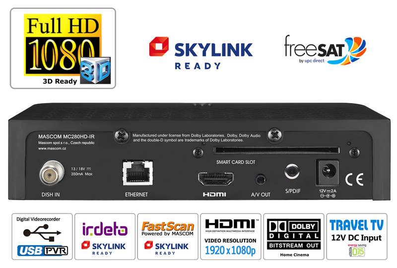 Satelitní přijímač Mascom MC280HD-IR v HD černý, Satelitní, přijímač, Mascom, MC280HD-IR, v, HD, černý