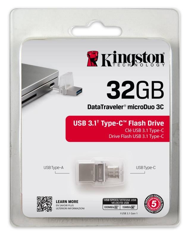 USB Flash Kingston DataTraveler MicroDuo 3C 32GB OTG USB-C USB 3.1 stříbrný