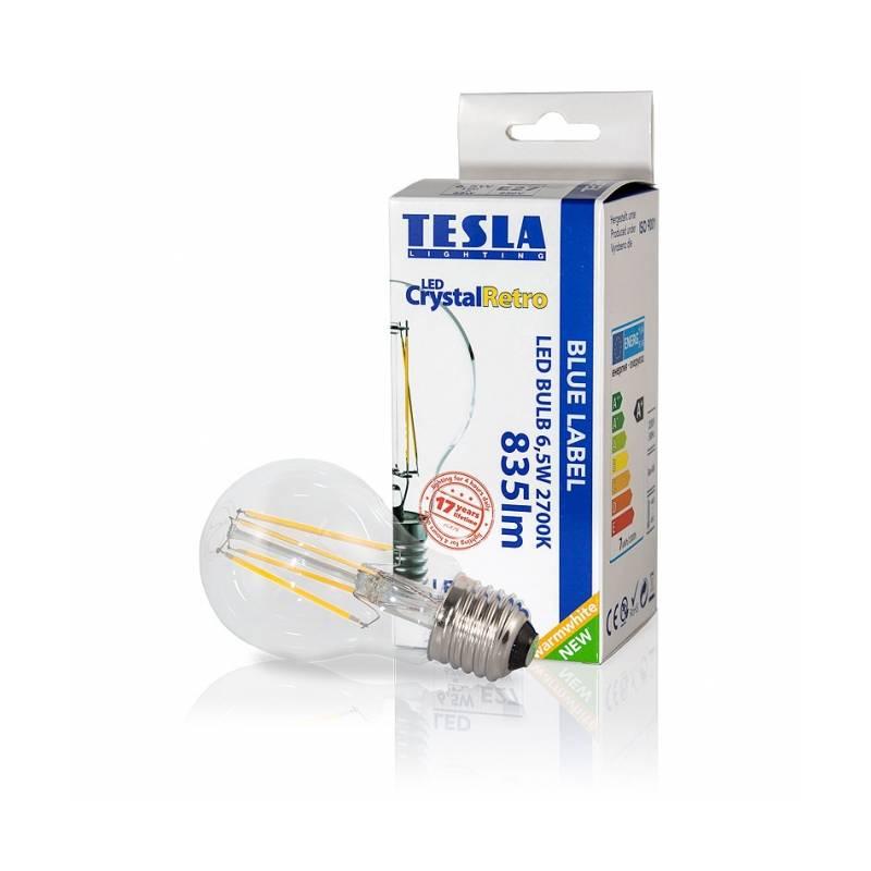 Žárovka LED Tesla Crystal Retro klasik, 6,5W, E27, teplá bílá