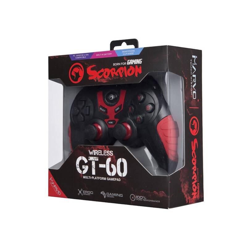 Gamepad Marvo GT-60, bezdrátový, Bluetooth USB, PC, Android černý červený