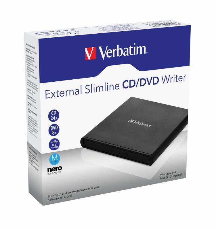 Externí DVD vypalovačka Verbatim CD DVD Slimline USB 2.0 černá