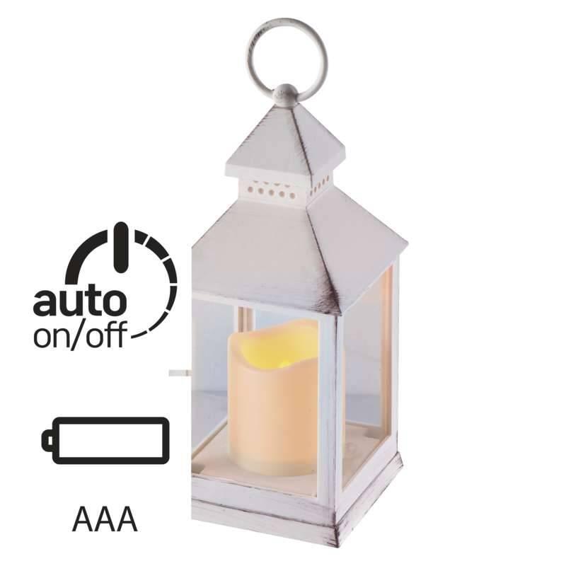 LED dekorace EMOS lucerna antik bílá, 3x AAA, blikající, časovač