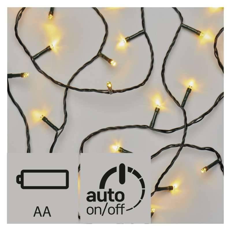 Vánoční osvětlení EMOS 40 LED řetěz, 3×AA, 2,8m, IP44, teplá bílá, časovač