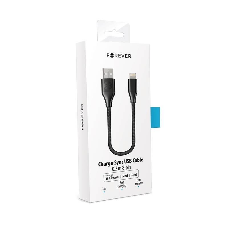 Kabel Forever Core USB Lightning, MFI, 20cm černý, Kabel, Forever, Core, USB, Lightning, MFI, 20cm, černý