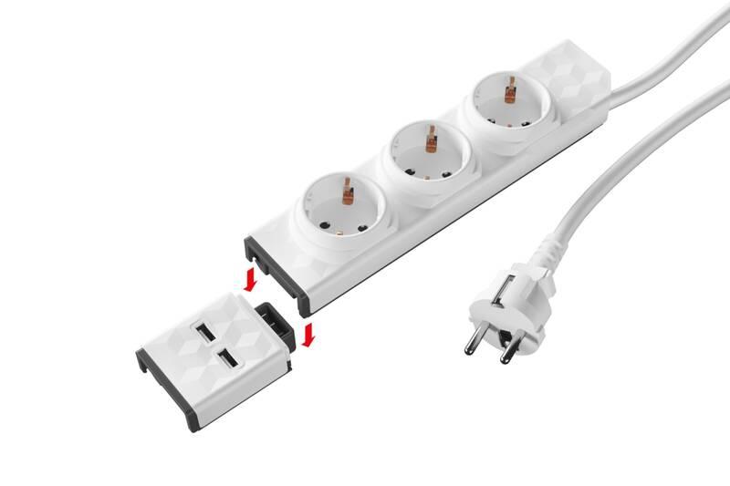 Kabel prodlužovací Powercube PowerStrip Modular Switch 1,5 m USB modul Rail bílý
