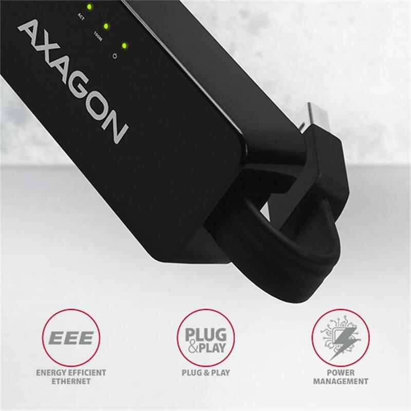 Redukce Axagon ADE-XR, USB 2.0 RJ45 černá