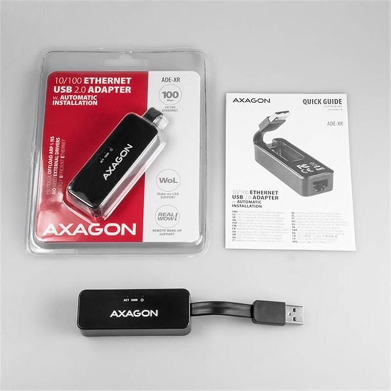 Redukce Axagon ADE-XR, USB 2.0 RJ45 černá