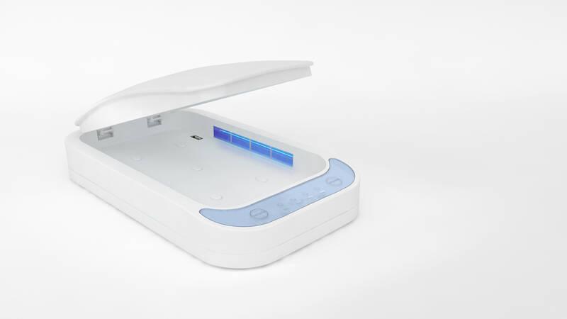 UV sterilizátor FIXED pro mobilní telefony, bezdrátové nabíjení bílý