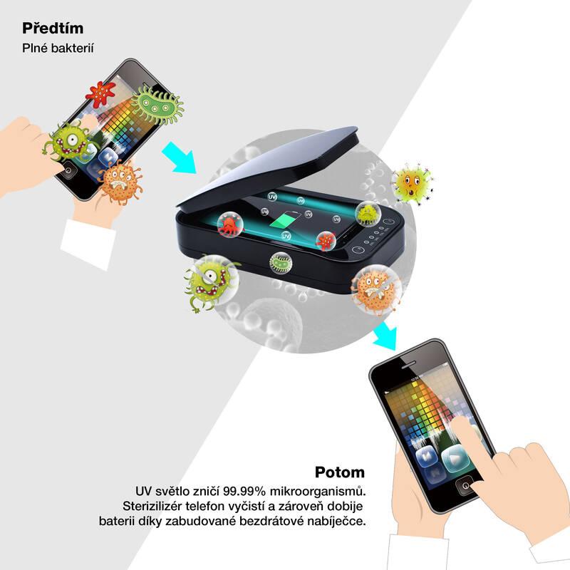 UV sterilizátor FIXED pro mobilní telefony, bezdrátové nabíjení bílý