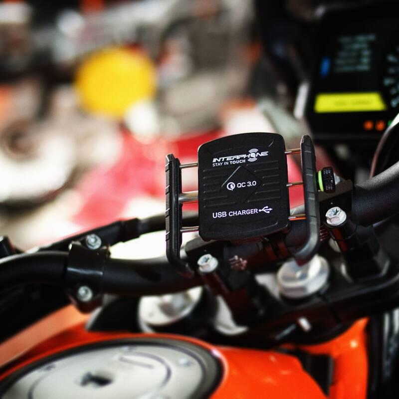 Držák na mobil Interphone Motocrab s integrovaným USB portem černý