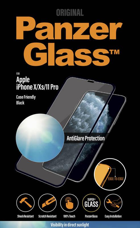 Tvrzené sklo PanzerGlass Edge-to-Edge Anti-Glare na Apple iPhone X Xs 11 Pro černé