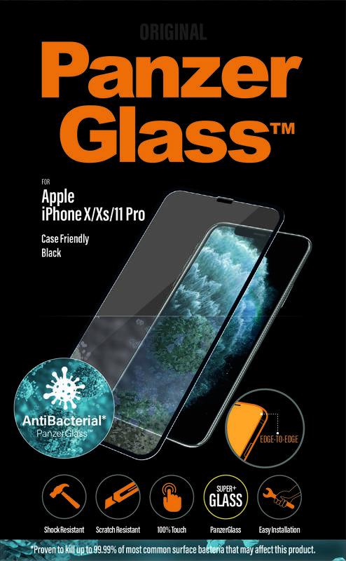 Tvrzené sklo PanzerGlass Edge-to-Edge AntiBacterial na Apple iPhone X Xs 11 Pro černé