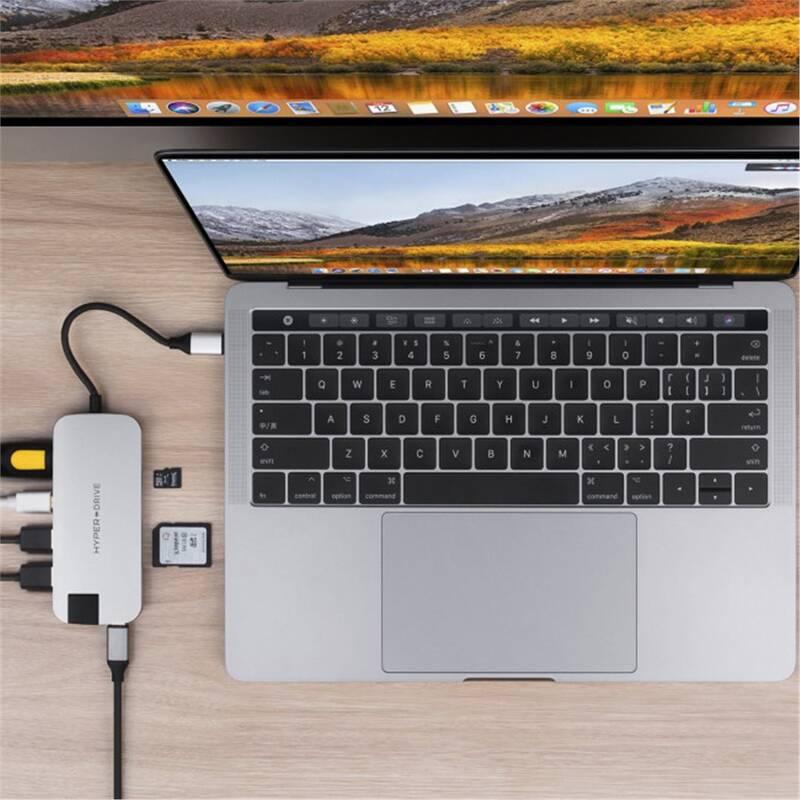 USB Hub HyperDrive Slim USB-C HDMI, 2x USB 3.1, Mini Display Port, USB-C, RJ45, SD, Micro SD šedý