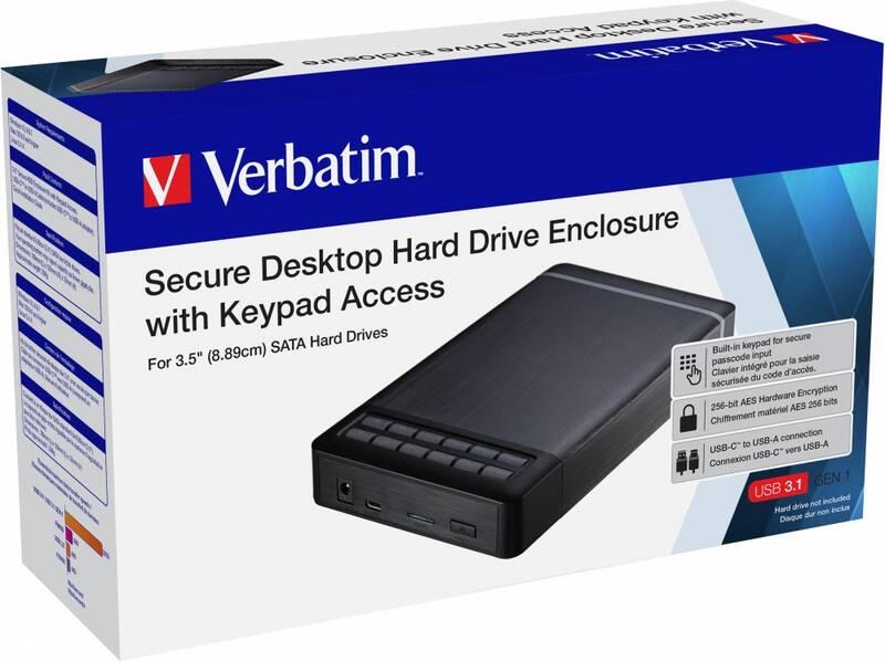 Box na HDD Verbatim Secure externí box pro 3,5" HDD SATA, USB 3.1