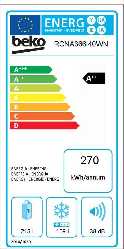 Chladnička s mrazničkou Beko RCNA366I40WN bílá, Chladnička, s, mrazničkou, Beko, RCNA366I40WN, bílá