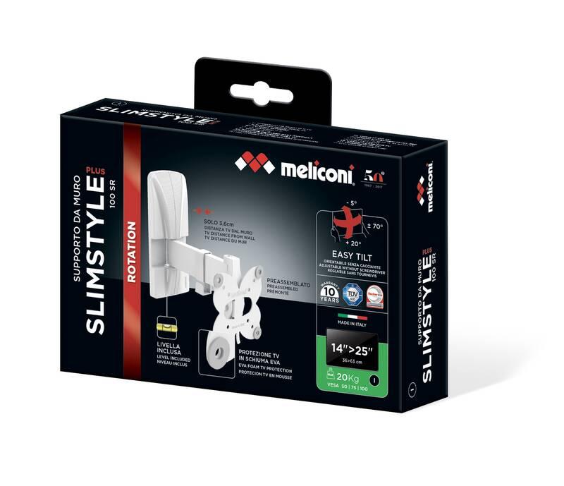 Držák TV Meliconi SlimStyle Plus 100 SR polohovatelný pro úhlopříčky 14" až 25", nosnost 20 kg bílý