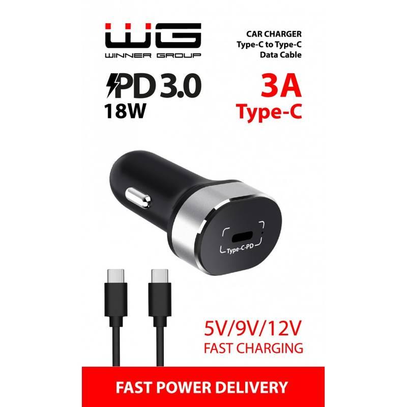 Adaptér do auta WG 1xUSB-C PD 18W USB-C kabel černý