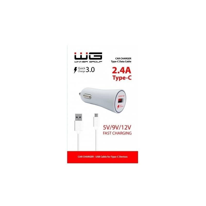 Adaptér do auta WG 1xUSB, QC 3.0 USB-C kabel bílý