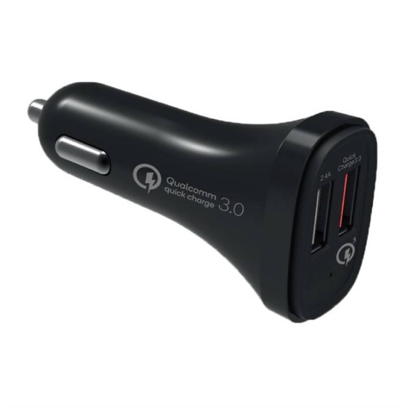 Adaptér do auta WG 2xUSB, QC 3.0, 5,4A, 18W Lightning kabel černý