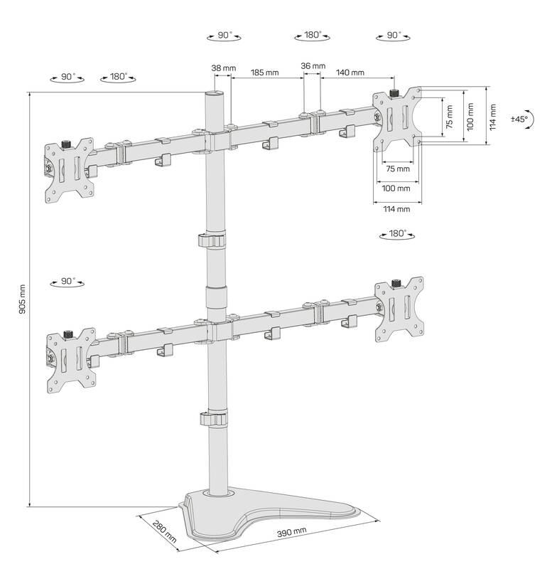 Držák Connect IT QuadroArm Basic na 4 monitory 13" až 32", nosnost 4x8 kg černý