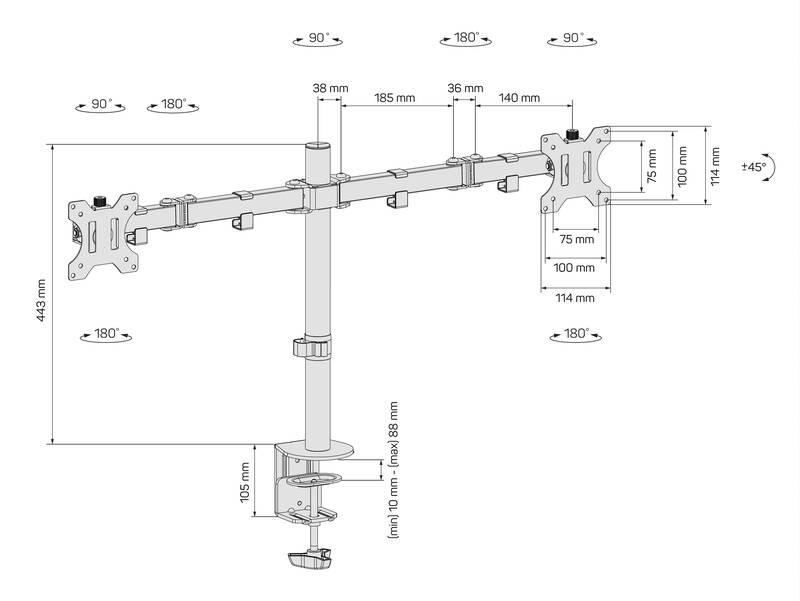 Držák Connect IT TwinArm Basic Alfa na 2 monitory 13" až 32", nosnost 2x8 kg černý
