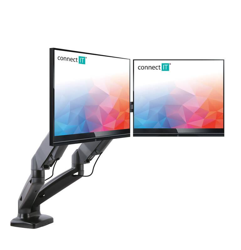 Držák Connect IT TwinArm Premium na 2 monitory 13" až 27", nosnost 2x 6,5 kg černý