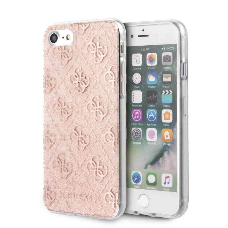 Kryt na mobil Guess Glitter 4G Peony na Apple iPhone 8 SE růžový