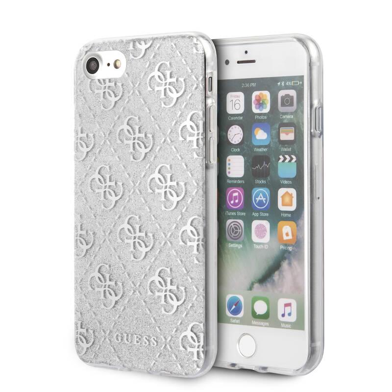 Kryt na mobil Guess Glitter 4G Peony na Apple iPhone 8 SE stříbrný