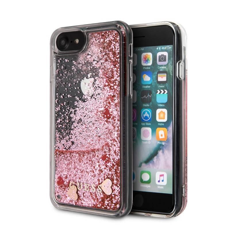 Kryt na mobil Guess Glitter Floating Hearts na Apple iPhone 8 SE růžový
