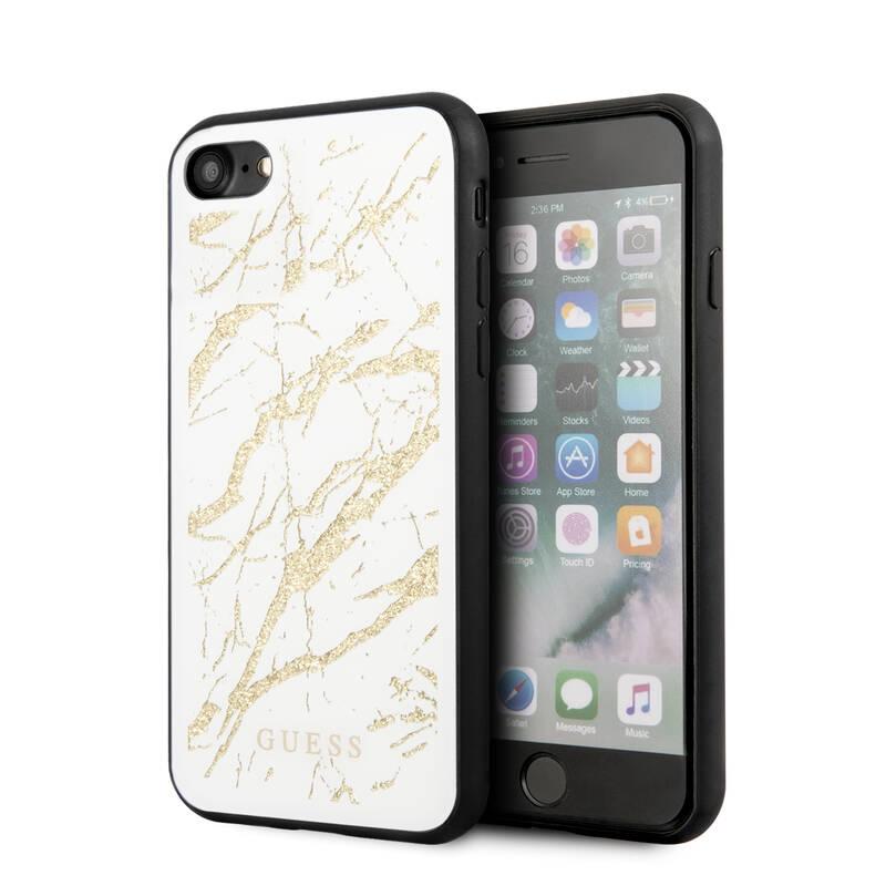 Kryt na mobil Guess Glitter Marble na Apple iPhone 8 SE bílý zlatý