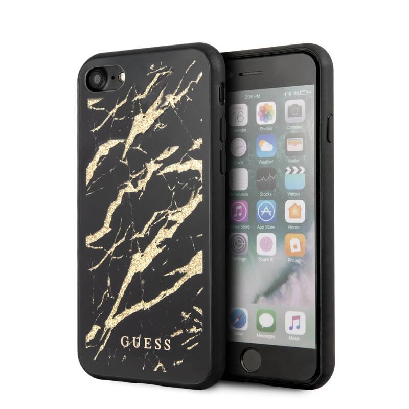 Kryt na mobil Guess Glitter Marble na Apple iPhone 8 SE černý zlatý
