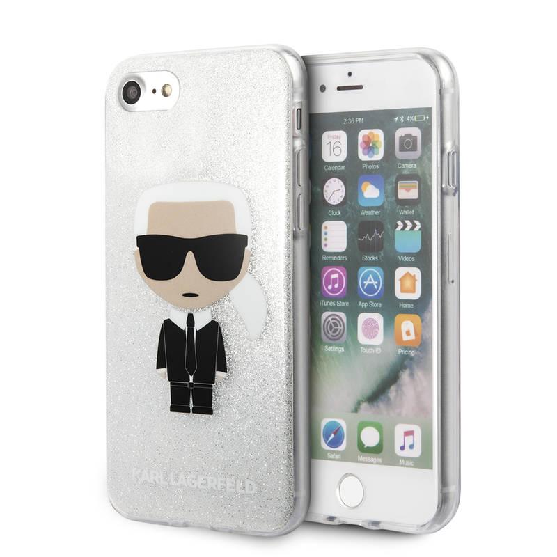 Kryt na mobil Karl Lagerfeld Glitter Ikonic na Apple iPhone 8 SE stříbrný