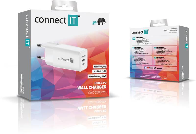 Nabíječka do sítě Connect IT 1x USB-C PD, 18W bílá