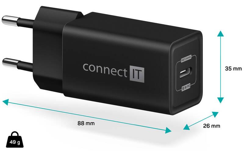 Nabíječka do sítě Connect IT 1x USB-C PD, 18W černá