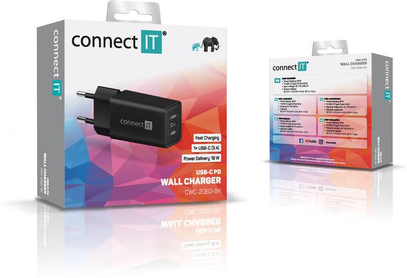 Nabíječka do sítě Connect IT 1x USB-C PD, 18W černá