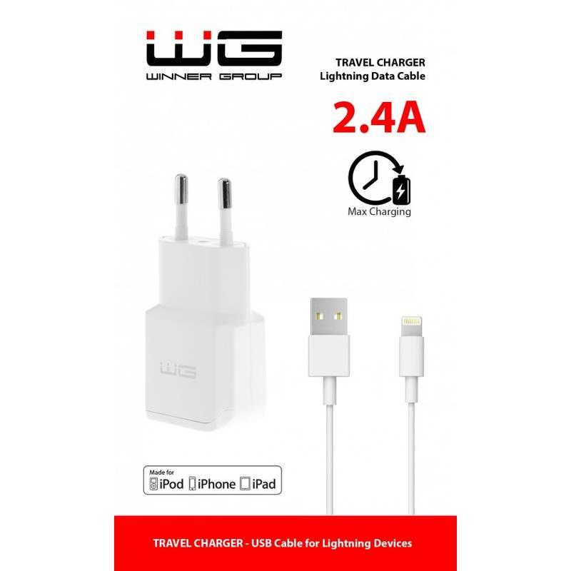 Nabíječka do sítě WG 1xUSB, 2,4A, MFi Lightning kabel bílá