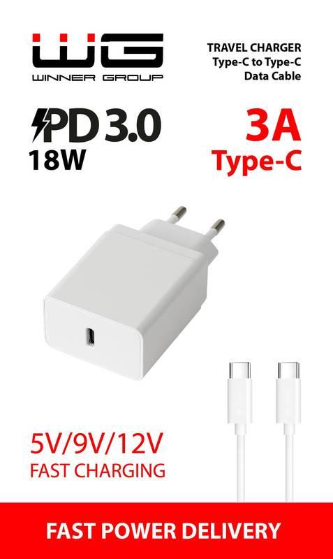 Nabíječka do sítě WG 1xUSB-C PD, 18W USB-C kabel bílá