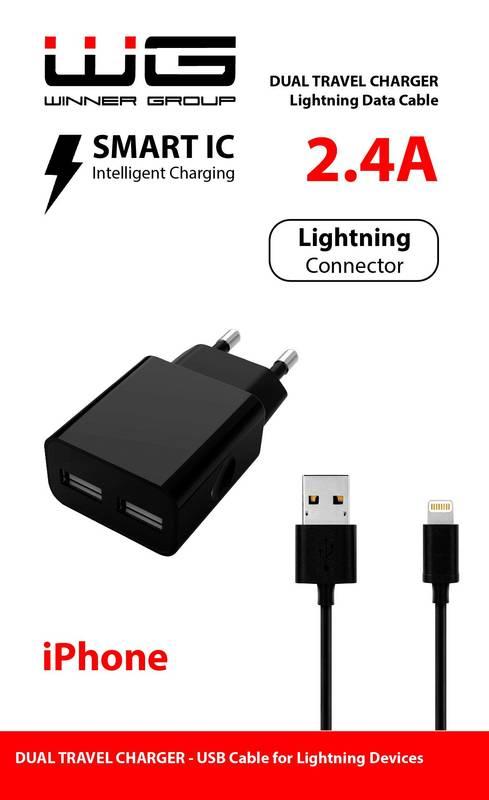 Nabíječka do sítě WG 2xUSB, 2,4A, MFi Lightning kabel černá