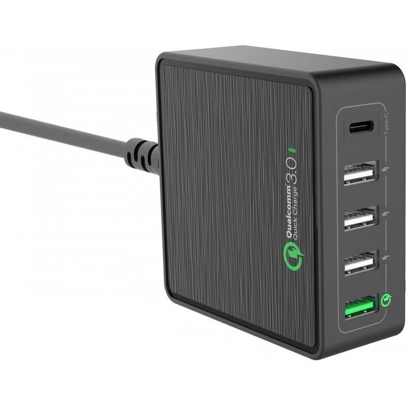 Nabíječka do sítě WG 5x USB, QC 3.0, USB-C, 40W černá