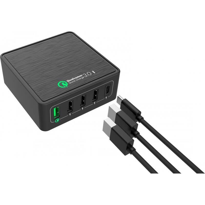 Nabíječka do sítě WG 5x USB, QC 3.0, USB-C, 40W černá