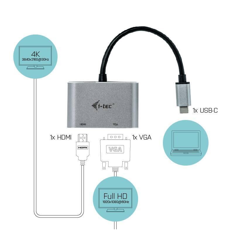Redukce i-tec USB-C HDMI, VGA, Redukce, i-tec, USB-C, HDMI, VGA