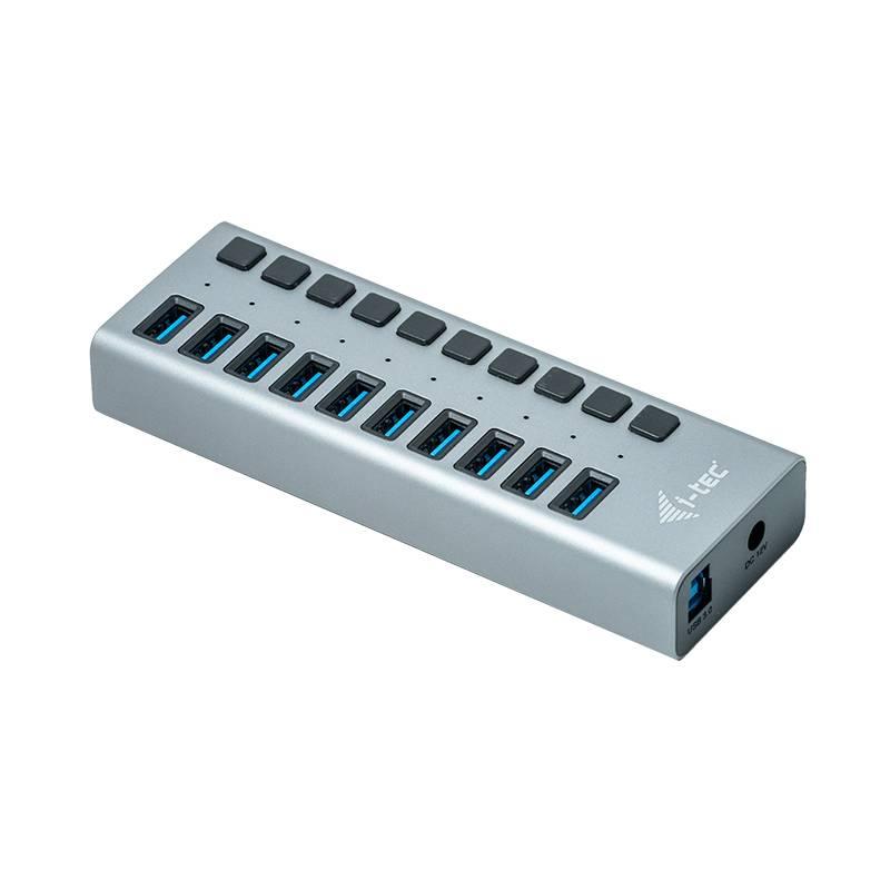 USB Hub i-tec 10x USB 3.0, 48W stříbrný