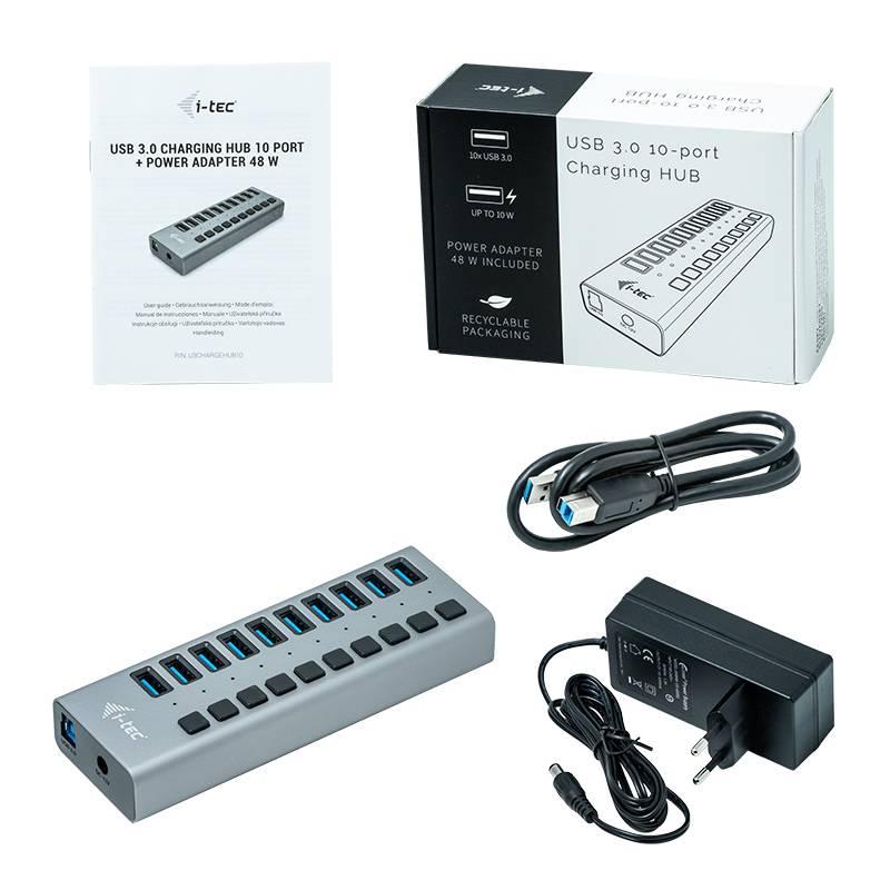 USB Hub i-tec 10x USB 3.0, 48W stříbrný, USB, Hub, i-tec, 10x, USB, 3.0, 48W, stříbrný